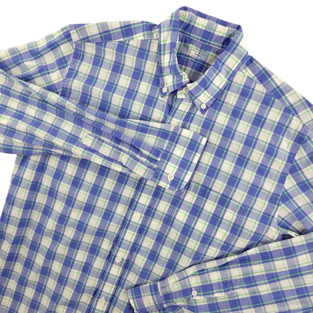 J.Crew Lightweight Shirt Mens M Blueโ Green Plaid Long Sleeve Button Up Cotton